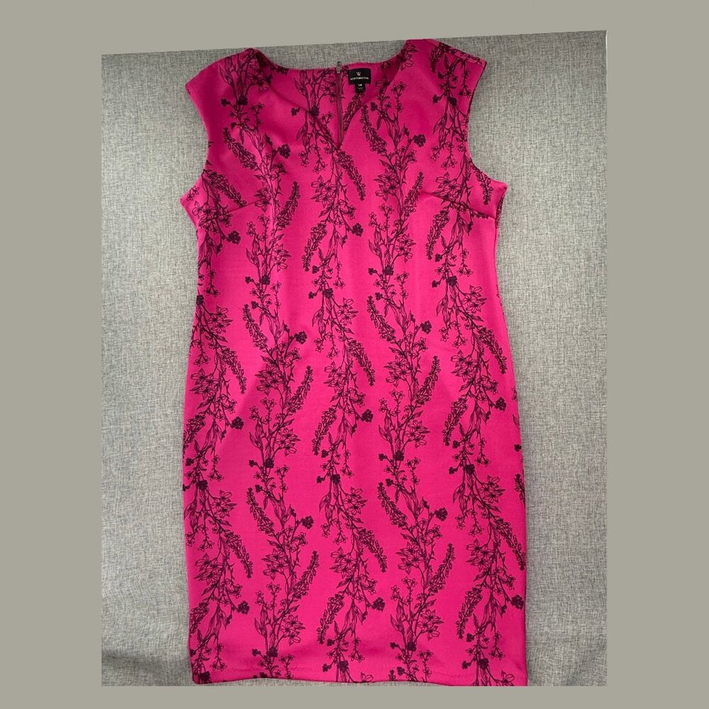 Worthington Sheath Dress Fuchsia Sleeveless Size 14 Stretchy Floral Zipper Closu